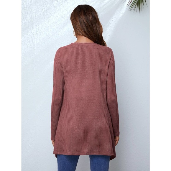 Waffle Knit Waterfall Cardigan soft knit sweater black - Picture 3 of 11